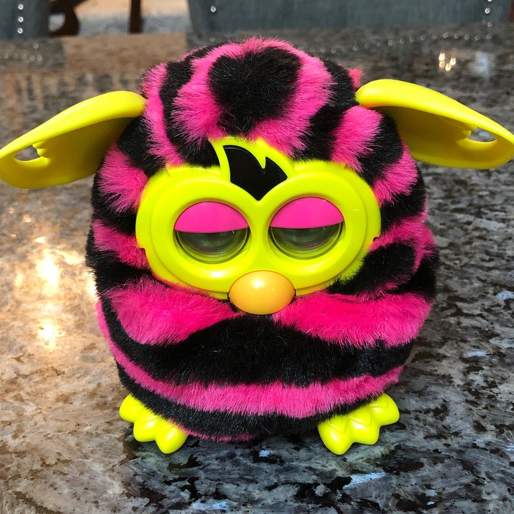 Hasbro Furby Boom Black Pink Chevron and Yellow 2012